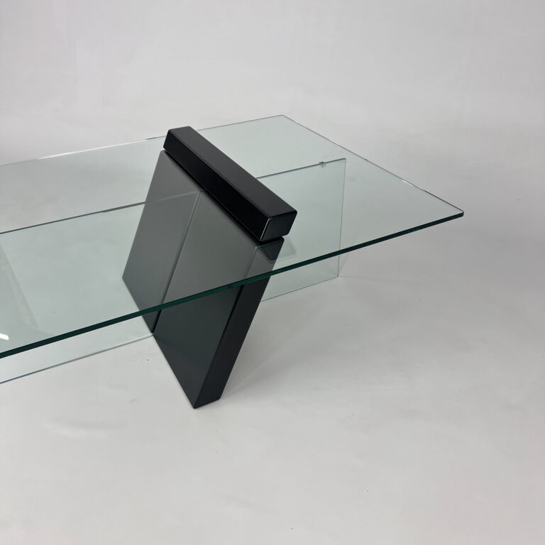 Postmodern Black Lacquered Wood and Glass Coffee Table, 1980s