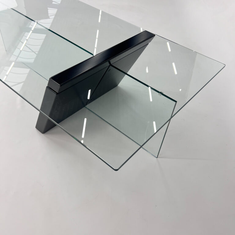 Postmodern Black Lacquered Wood and Glass Coffee Table, 1980s