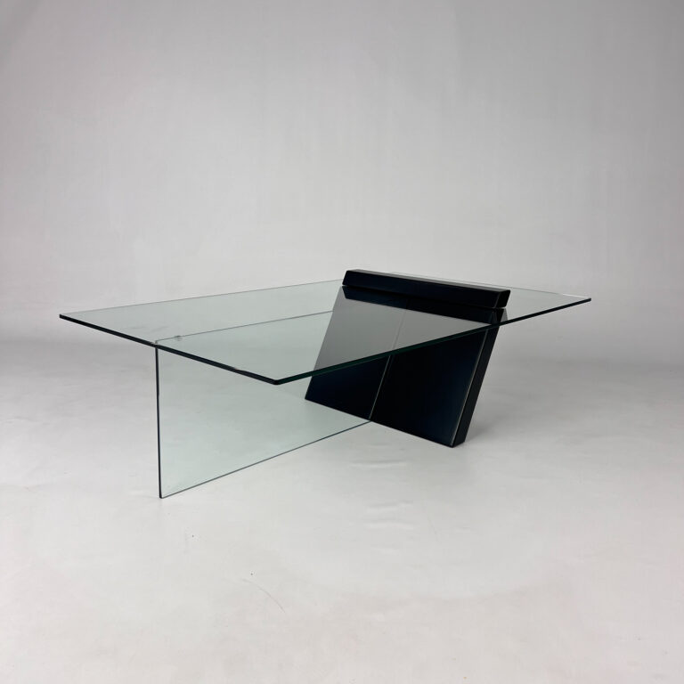 Postmodern Black Lacquered Wood and Glass Coffee Table, 1980s