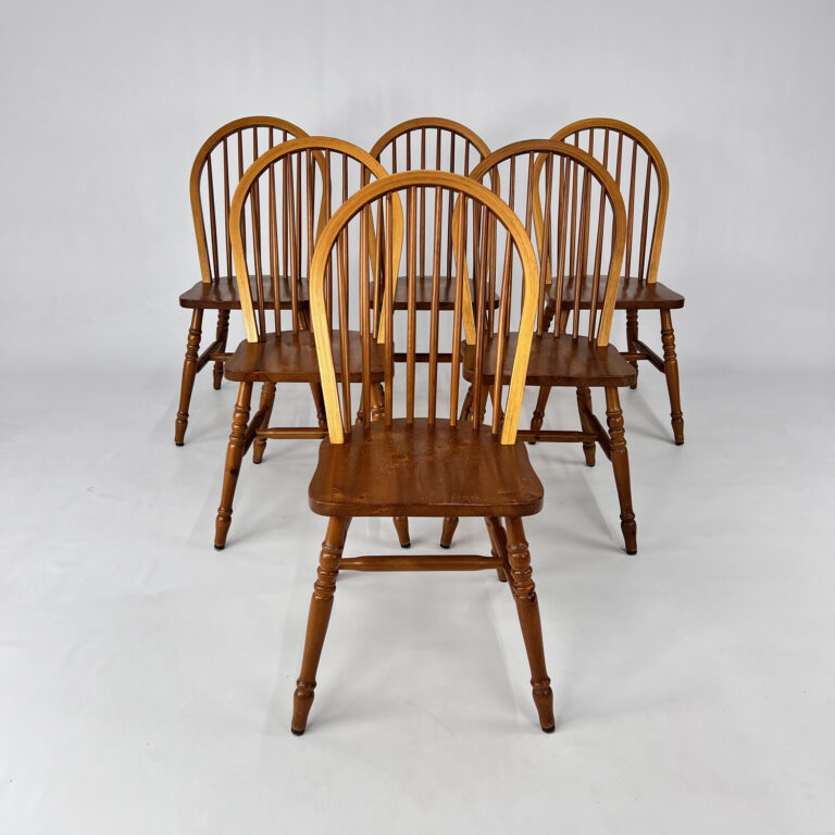 Set of 6 Scandinavian Pine Wingback Chairs, 1970s