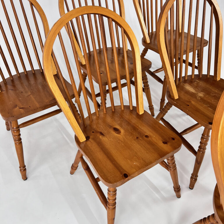 Set of 6 Scandinavian Pine Wingback Chairs, 1970s