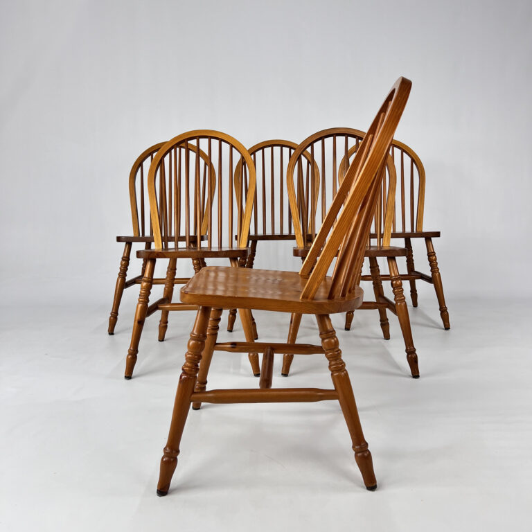 Set of 6 Scandinavian Pine Wingback Chairs, 1970s