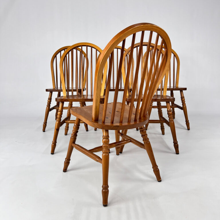 Set of 6 Scandinavian Pine Wingback Chairs, 1970s