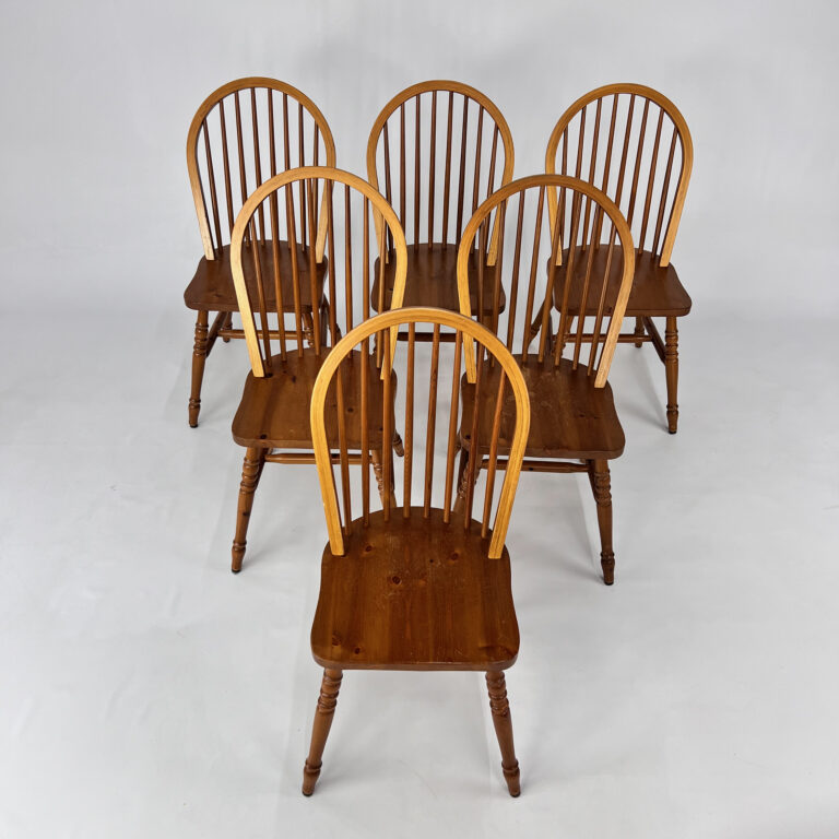 Set of 6 Scandinavian Pine Wingback Chairs, 1970s