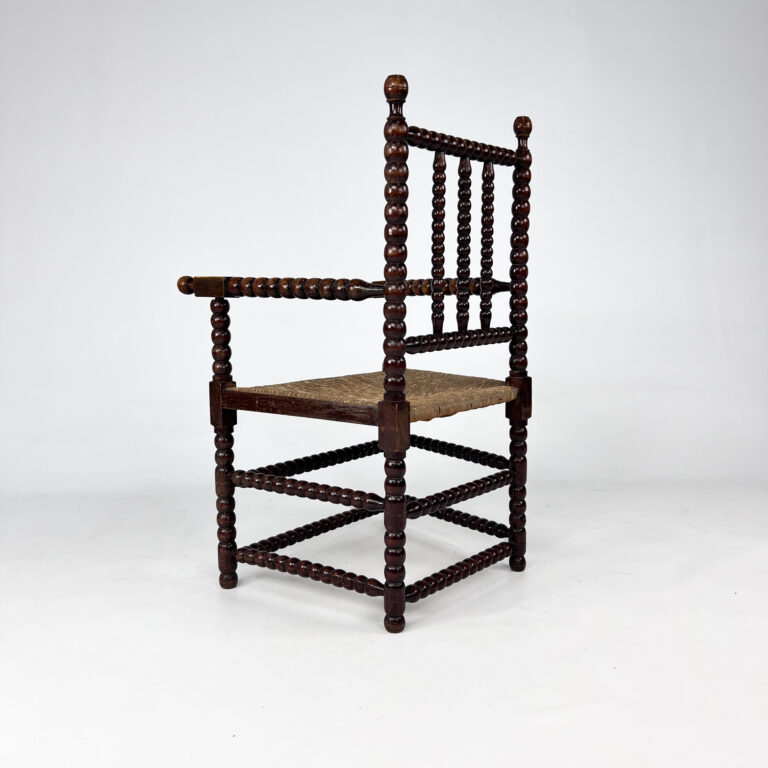 Stained Beechwood Bobbin Armchair in Jacobean Style, 1900s