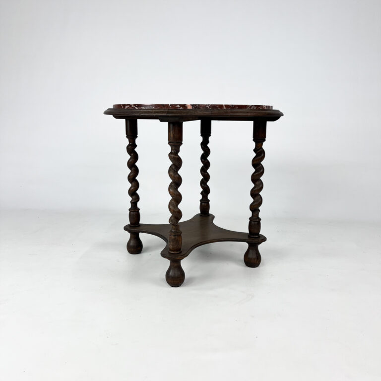 Antique Side Table with Twisted Legs and Marble Top, 1930s