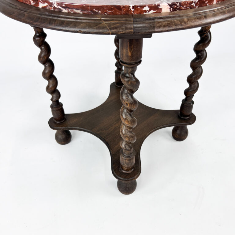 Antique Side Table with Twisted Legs and Marble Top, 1930s