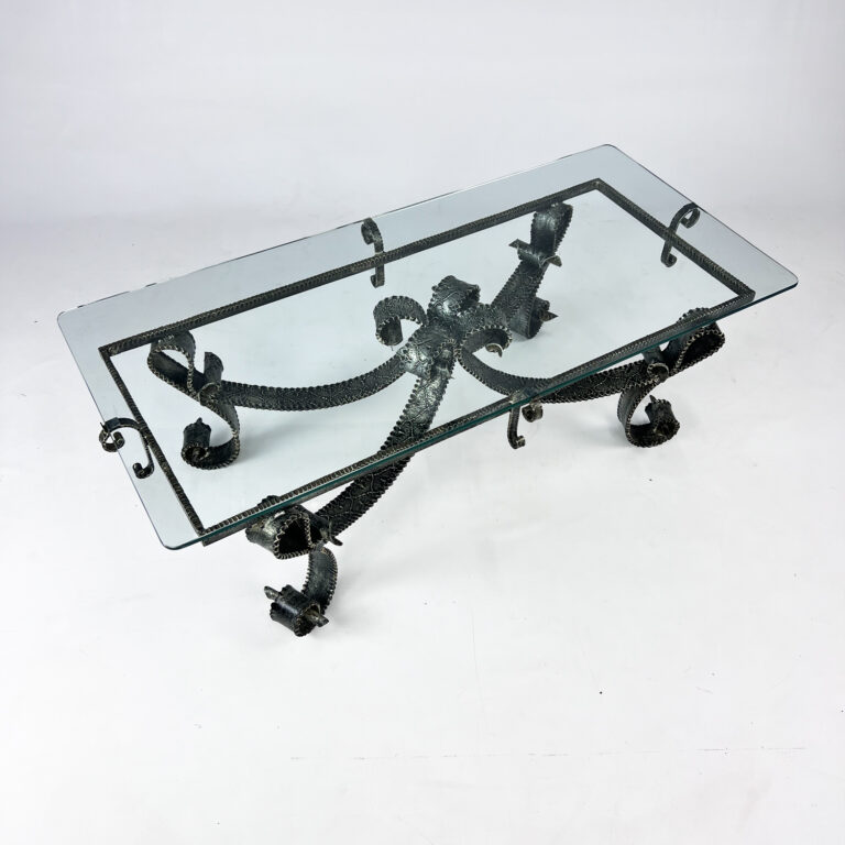 Brutalist French Sculpted Steel Coffee Table, 1960s