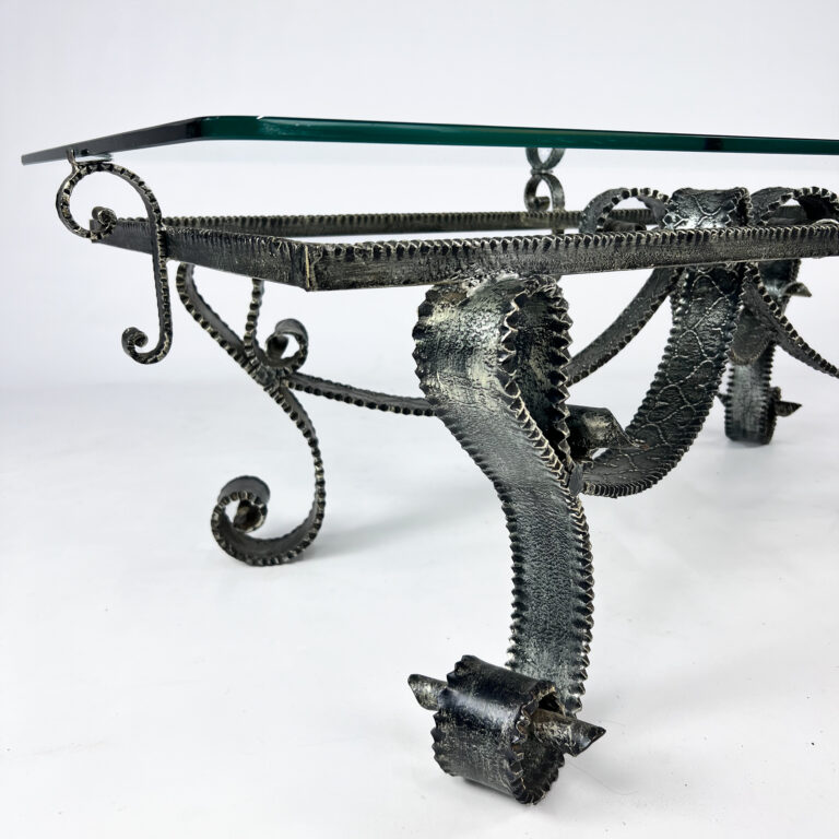 Brutalist French Sculpted Steel Coffee Table, 1960s