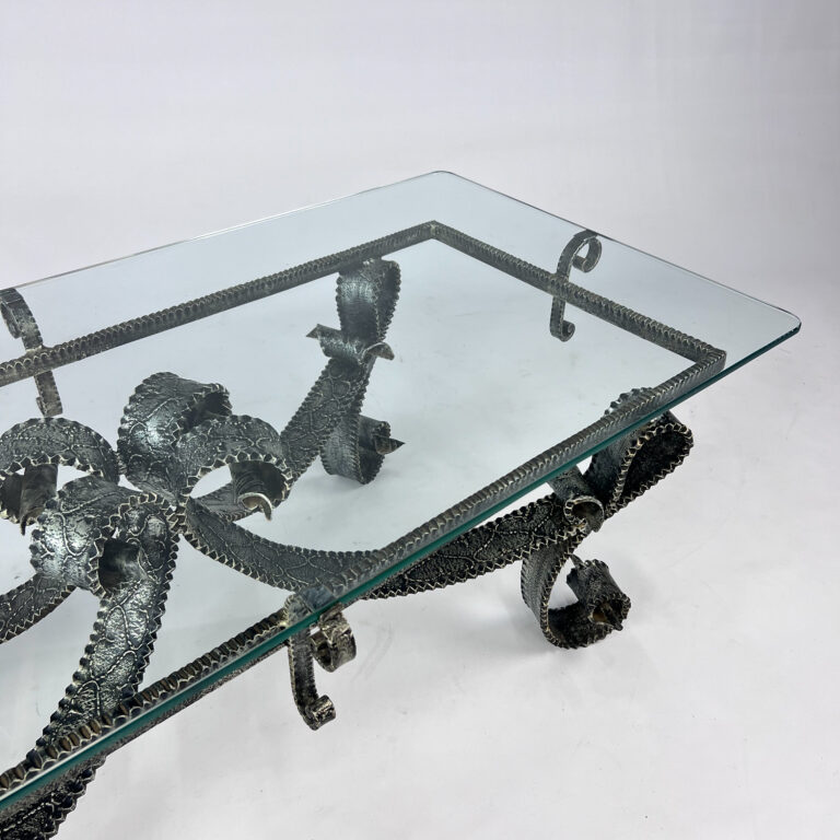 Brutalist French Sculpted Steel Coffee Table, 1960s