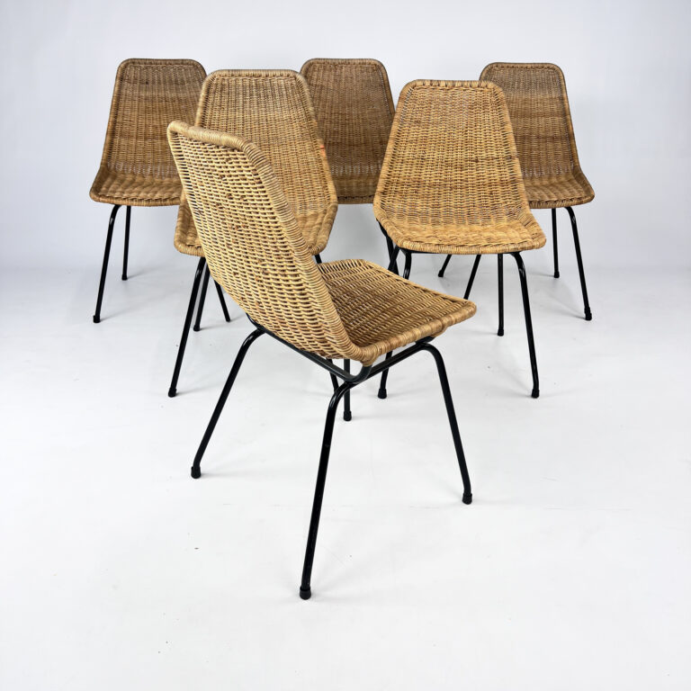 Set of 6 Wicker Dining Chairs Model 'Italia 100' by Rotanhuis Netherlands, 1960s