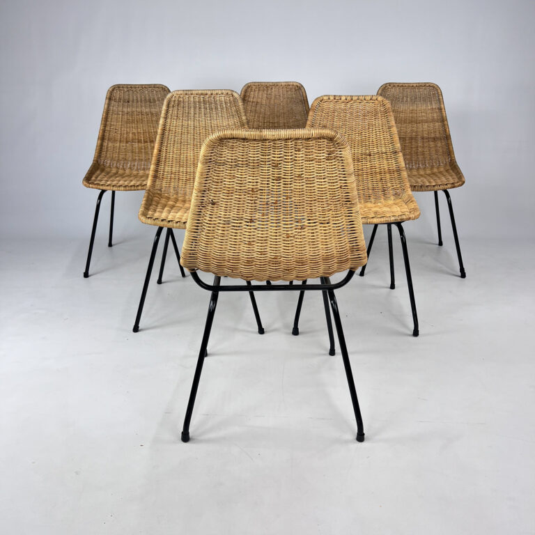 Set of 6 Wicker Dining Chairs Model 'Italia 100' by Rotanhuis Netherlands, 1960s