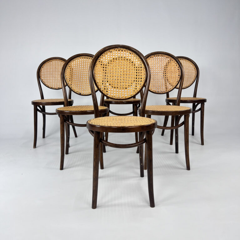 Set of 6 Zpm Radomsko Bentwood and Cane Dining Chairs, 1970s