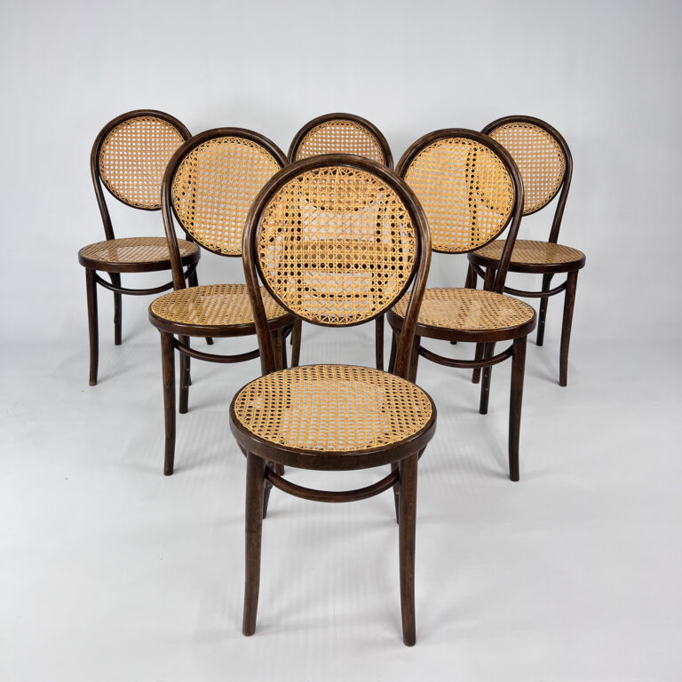 Set of 6 Zpm Radomsko Bentwood and Cane Dining Chairs, 1970s